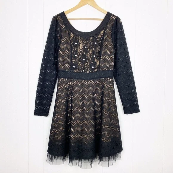 Ryu Dresses | Ryu Dress Womens Large Black Crocheted Tulle Romantic Lace Overlay Layering | Color: Black/Tan | Size: L | Gcurley33's Closet